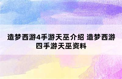 造梦西游4手游天巫介绍 造梦西游四手游天巫资料